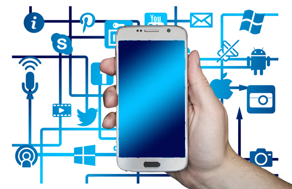 Smartphone displaying social media platform icons