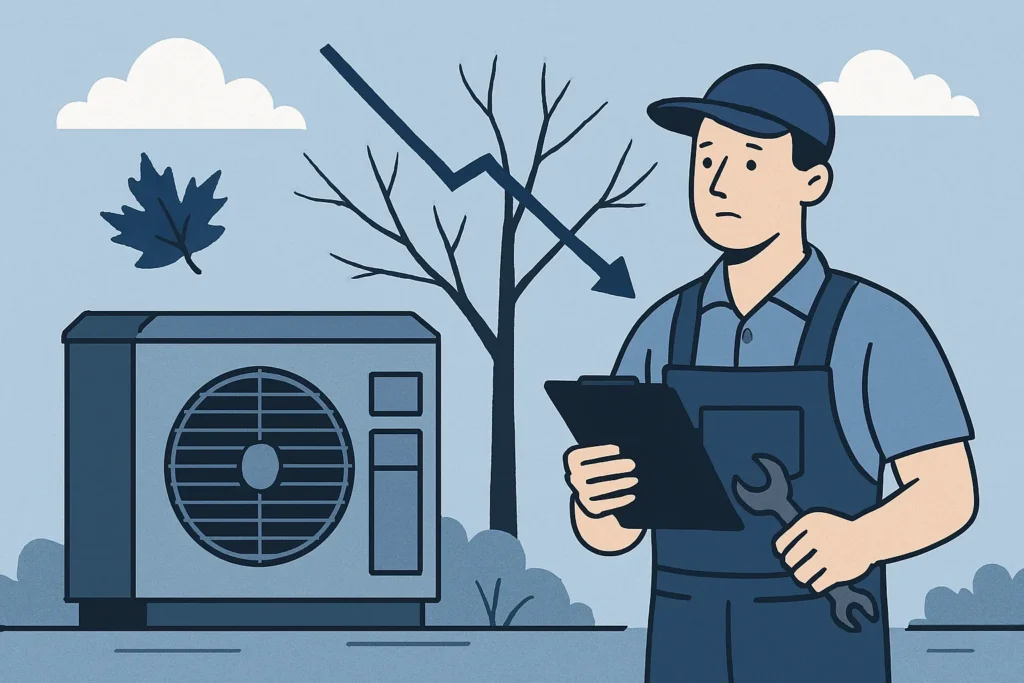Illustration of HVAC technician reviewing slowdown during seasonal lull