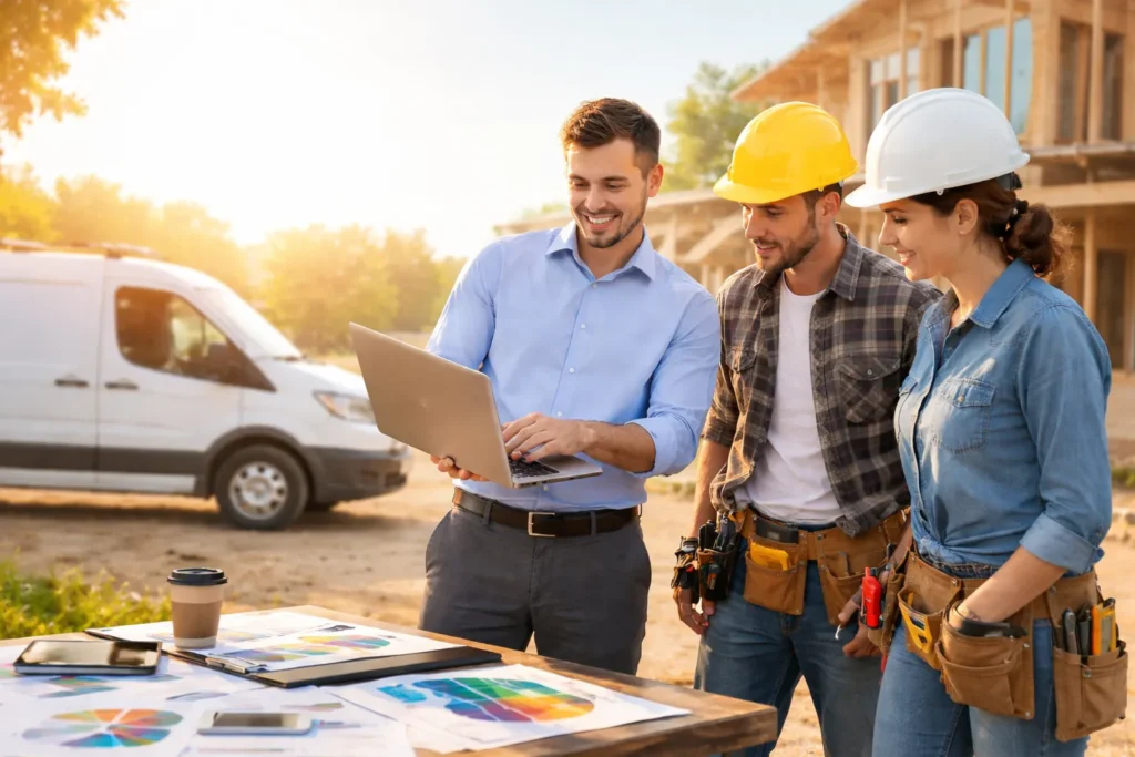 Marketing company in California reviewing digital strategy with construction contractors